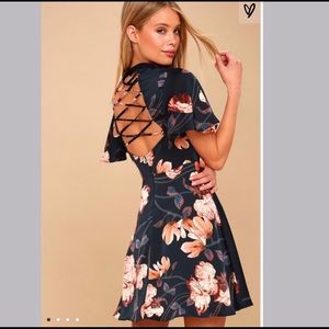 Lulu’s Jasmine Midnight Floral Print Mini Dress